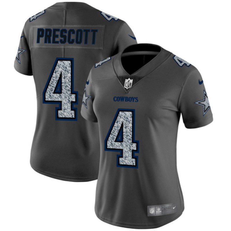 Women's Dallas Cowboys #4 Dak Prescott 2019 Gray Fashion Static Limited Stitched NFL Jersey(Run Small)